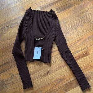 Piral Brown Ribbed Cardigan with Chain Detail, nwt